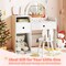 Kids Vanity Table Set with Colorful LED Mirror & Bunny Chair Wooden Makeup Desk with Storage Drawers